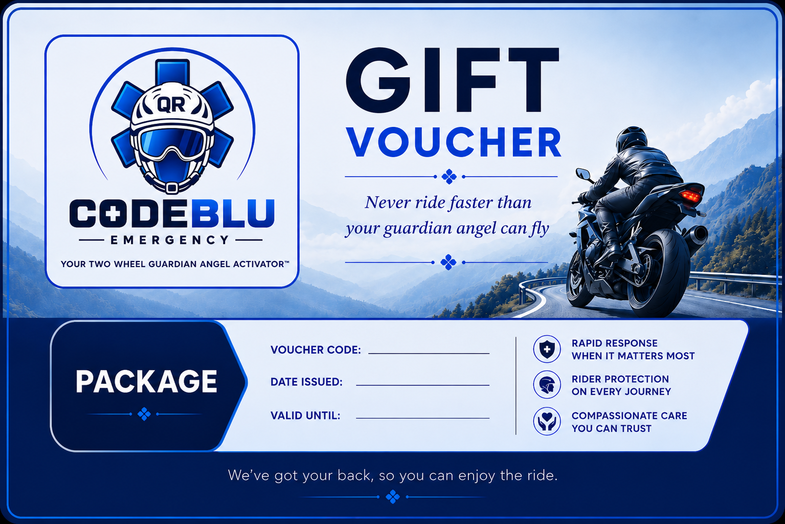 CODEBLU motorcyclist gift voucher