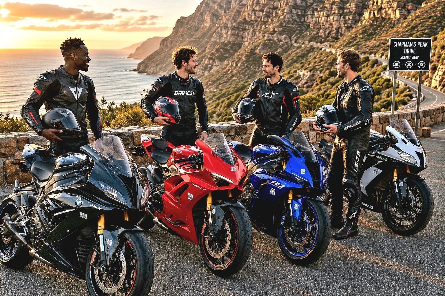 Four motorcyclists at Chapman's Peak